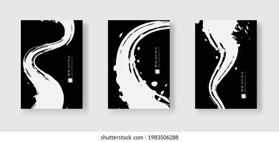 Weißer Pinselstrich auf schwarzem Hintergrund. Japanischer Stil. Vektorgrafik von Grunge-Wellenflecken.Vektorgrafik bürstet.