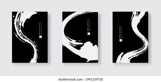 White ink brush stroke on black background. Japanese style. Vector illustration of grunge wave stains.Vector brushes illustration.