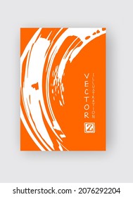 White ink brush stroke on orange background. Japanese style. Vector illustration of grunge stains
