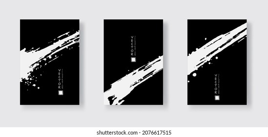 White ink brush stroke on black background. Japanese style. Vector illustration of grunge wave stains.Vector brushes illustration.