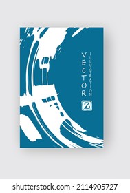 White ink brush stroke on blue background. Japanese style. Vector illustration of grunge stains