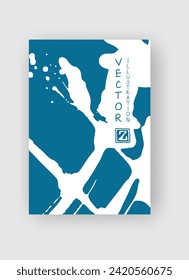 White ink brush stroke on blue background. Japanese style. Vector illustration of grunge stains