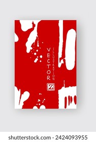 Golpe de pincel de tinta blanca sobre fondo rojo. Estilo japonés. Ilustración vectorial de manchas de grano