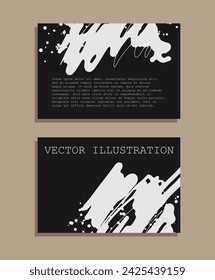 White ink brush stroke on black background. Japanese style. Vector illustration of grunge wave stains. Vector illustration.