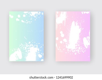 White ink brush stroke poster on Green Pink gradient background. Japanese style. Vector illustration of grunge stains