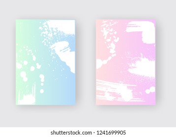 White ink brush stroke poster on Green Pink gradient background. Japanese style. Vector illustration of grunge stains