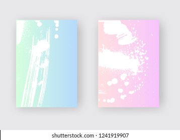 White ink brush stroke poster on Green Pink gradient background. Japanese style. Vector illustration of grunge stains