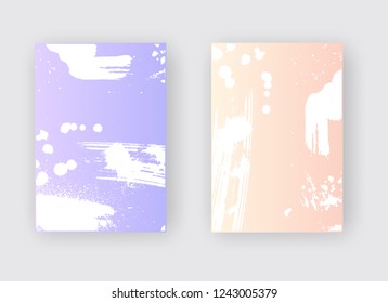 White ink brush stroke poster onpurple coral gradient background. Japanese style. Vector illustration of grunge stains
