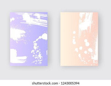 White ink brush stroke poster onpurple coral gradient background. Japanese style. Vector illustration of grunge stains