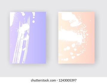 White ink brush stroke poster onpurple coral gradient background. Japanese style. Vector illustration of grunge stains