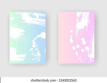White ink brush stroke poster on Green Pink gradient background. Japanese style. Vector illustration of grunge stains