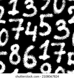 White ink digits isolated on black background. Monochrome number seamless pattern. Vector simple flat graphic hand drawn illustration. Texture.