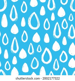 White ink drops isolated on blue background. Cute monochrome seamless pattern. Vector simple flat graphic hand drawn illustration. Texture.
