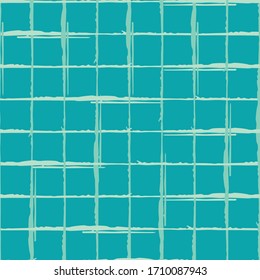 White ink grunge line vector seamless grid pattern background. Hand drawn brush stroke style linear criss cross blue backdrop. Abstract irregular geometric design. Stylish weave effect all over print