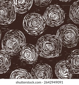 White ink on a dark brown background, with spirals and circles. on linen fabric print pattern, cotton, silk, vector illustration, doodle summer, kids and baby designs for print fabric.