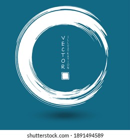 Tiro redondo de tinta blanca sobre fondo azul. Estilo japonés. Ilustración vectorial de las manchas de círculo de grunge
