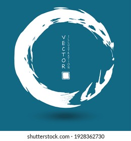 White ink round stroke on blue background. Japanese style. Vector illustration of grunge circle stains
