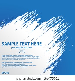 White ink splash with blue sample text. eps10