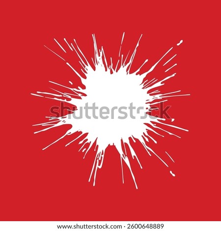 White ink splatter on Red background formed by individual particles. Blood splatter on red. A dramatic and visceral image of a blood splatter, capturing violent nature of the scene. Blood splash