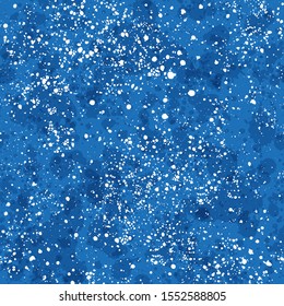 White ink spots and stains on a deep blue watercolor  background. Artistic seamless pattern for  textile, fabric, paper design and other.