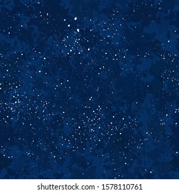 White ink spots and stains on a dark blue watercolor  background. Artistic seamless pattern for  textile, fabric, paper design and other.