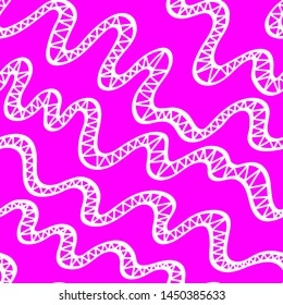 white ink wavy lines on pink. seamless vector pattern. doodle curves with triangles.
