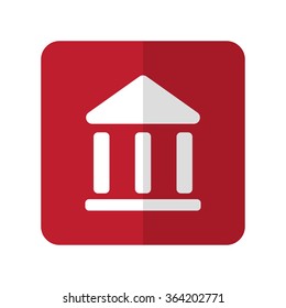 White Institution flat icon on red rounded square on white