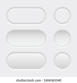 White interface buttons. Normal and pushed. Vector 3d illustration