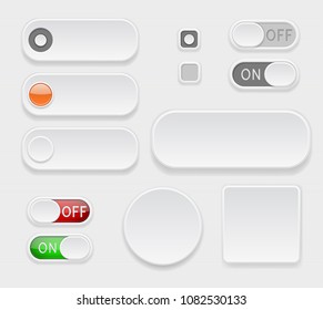 White interface buttons. Set of 3d icons. Vector illustration
