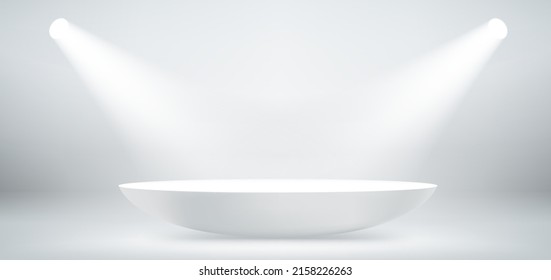 White interior with bright projectors. Vector 3d illustration
