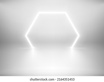 White interior with neon illumination. 3d vector showcase template

