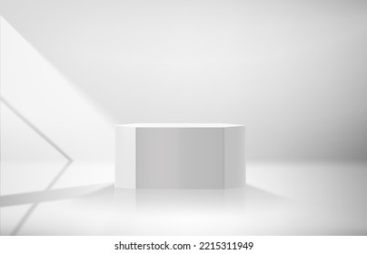 Interior blanco con pedestal y luz de la ventana. Ilustración del vector 3d

