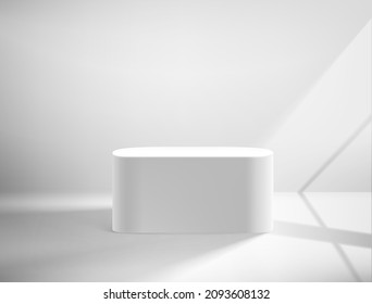 White interior with pedestal and shadow overlay effect. Vector 3d illustration

