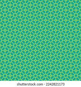 White interlaced pattern on green background. White interlocking pattern on green backdrop. Chinese traditional pattern. Octagon and square pattern