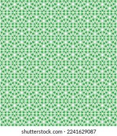 White interlocking pattern on green background. Chinese traditional pattern. Octagon and square pattern. 