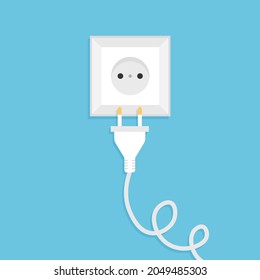 Enchufe y enchufe de alimentación de CA internacional en blanco. Salida eléctrica. Ilustración vectorial en un estilo plano de moda. Vista frontal