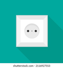 White international AC power socket. Electrical outlet. Vector illustration in a trendy flat style. Front view.