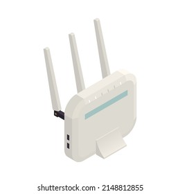 White Internet Router In Isometric Style 3d Vector Illustration