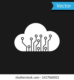 White Internet of things icon isolated on black background. Cloud computing design concept. Digital network connection. Vector Illustration