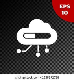 White Internet of things icon isolated on transparent dark background. Cloud computing design concept. Digital network connection.  Vector Illustration