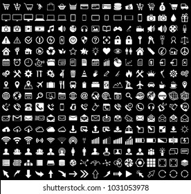 White internet web icons collection on black background
