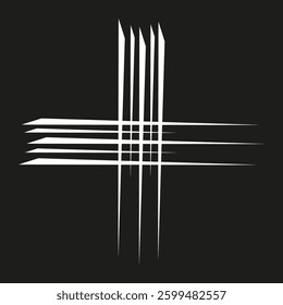 White intersecting lines. Sharp geometric pattern. Abstract grid layout. Dark background contrast.