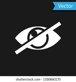 White Invisible or hide icon isolated on black background. Vector Illustration