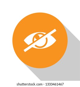 White Invisible or hide icon isolated on white background. Orange circle button. Flat design. Vector Illustration