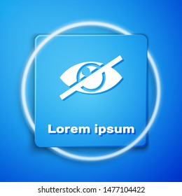 White Invisible or hide icon isolated on blue background. Blue square button. Vector Illustration