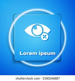 White Invisible or hide icon isolated on blue background. Blue square button. Vector Illustration