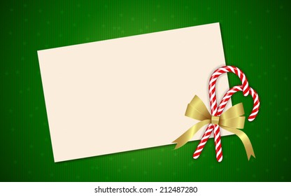 White invitation Card with Candy Cane and Golden Bow - Vector Illustration/ EPS 10.  Easy to edit. Perfect for invitations or announcements.