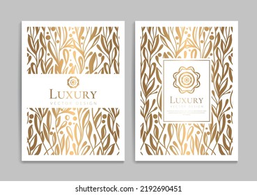 White invitation card design with golden ornament pattern. Luxury vintage vector template. Can be used for background and wallpaper. Elegant and classic vector elements great for decoration.