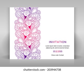 White invitation with elegant floral decoration.