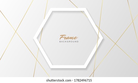 Marco de invitación blanco sobre fondo abstracto de líneas doradas. - Vector.